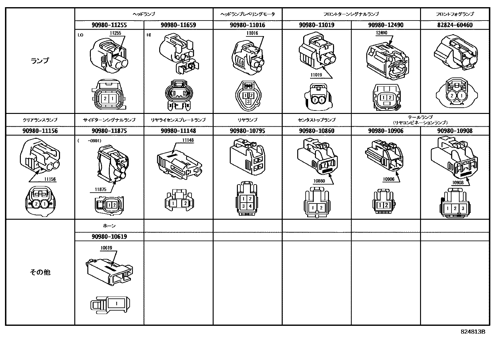 Toyota CAMRY 线束和卡夹 EPC diagram — 824813B