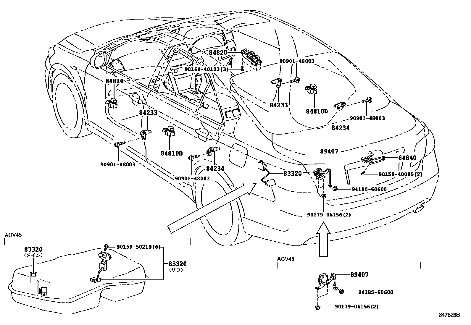 Toyota CAMRY 开关和继电器和ECU EPC diagram — 847626B