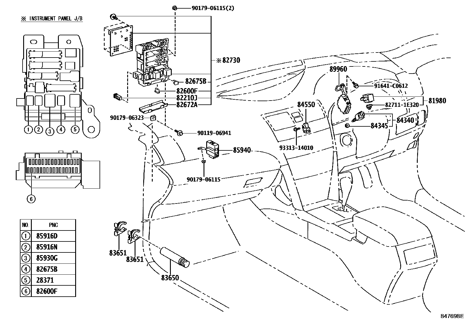 Toyota CAMRY 开关和继电器和ECU EPC diagram — 847698E