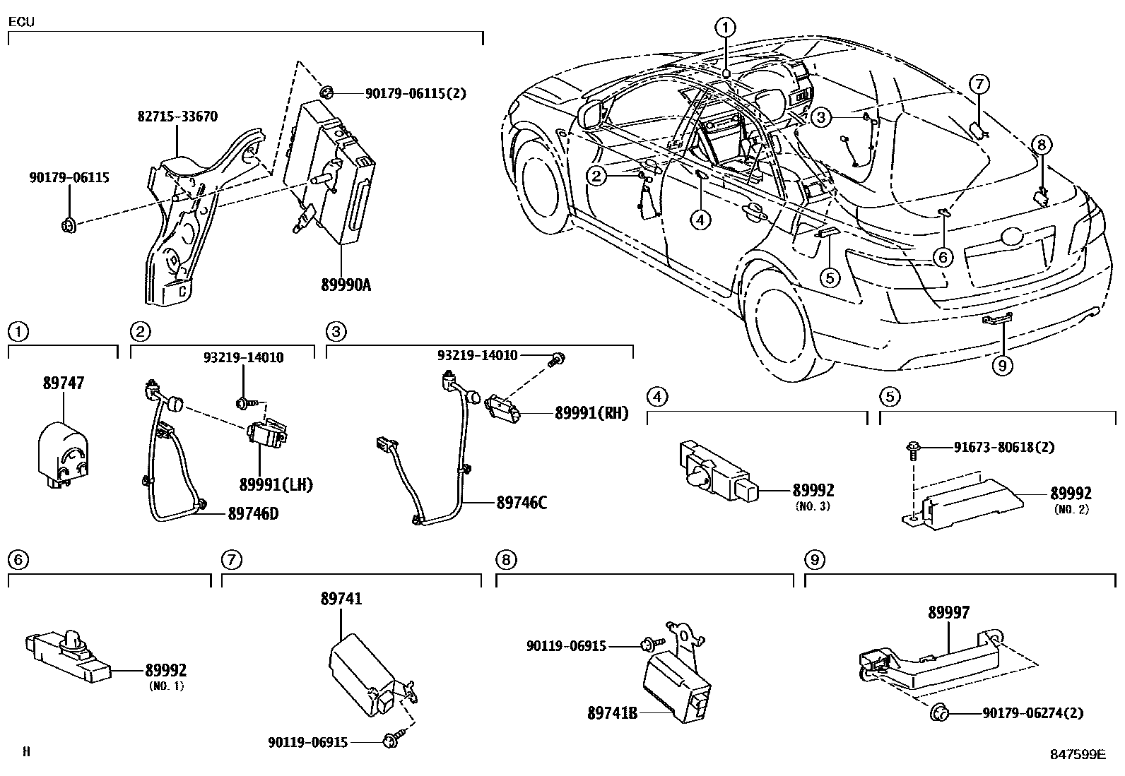 Toyota CAMRY 遥控门锁 EPC diagram — 847599E