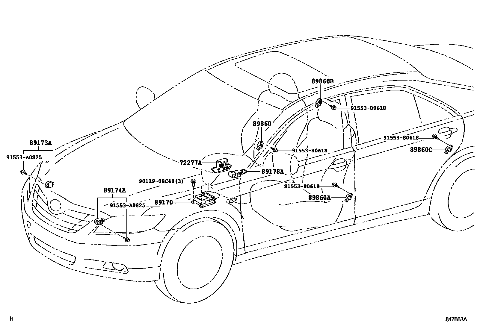 Toyota CAMRY 空气囊 EPC diagram — 847663A