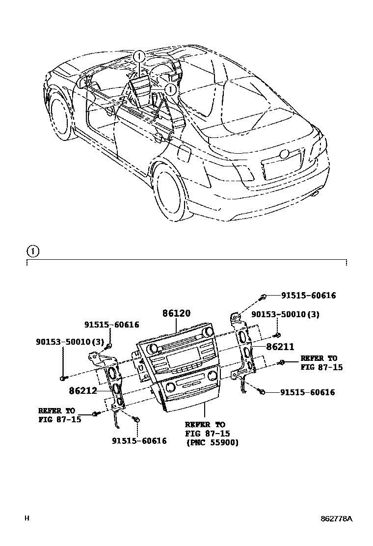 Toyota CAMRY 收音机、放大器和冷凝器 EPC diagram — 862778A