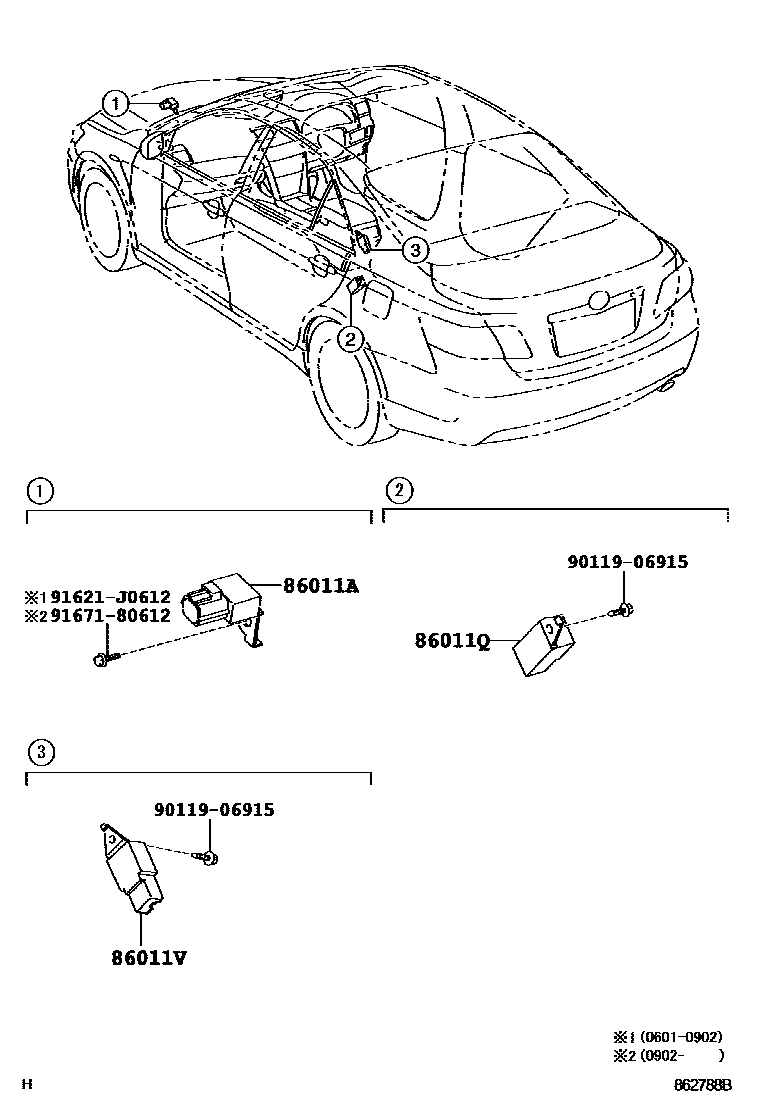 Toyota CAMRY 收音机、放大器和冷凝器 EPC diagram — 862788B