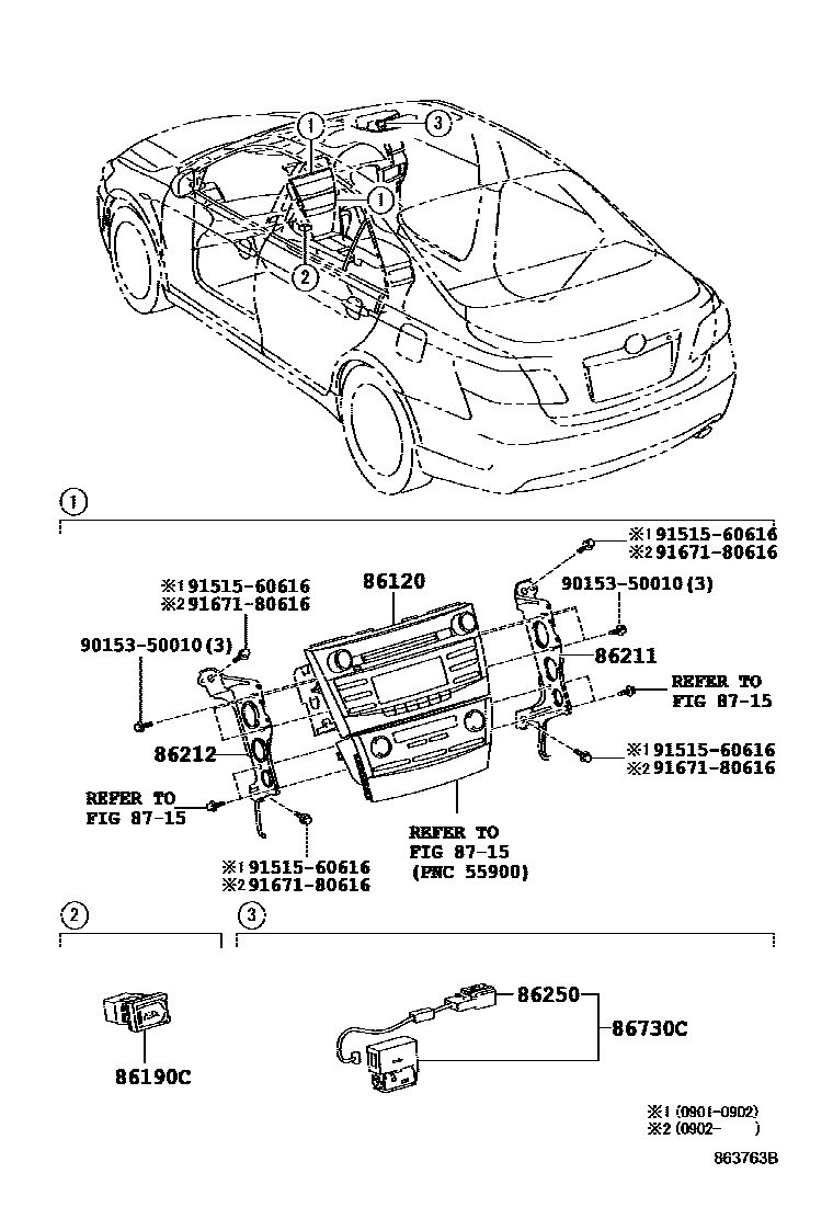 Toyota CAMRY 收音机、放大器和冷凝器 EPC diagram — 863763B