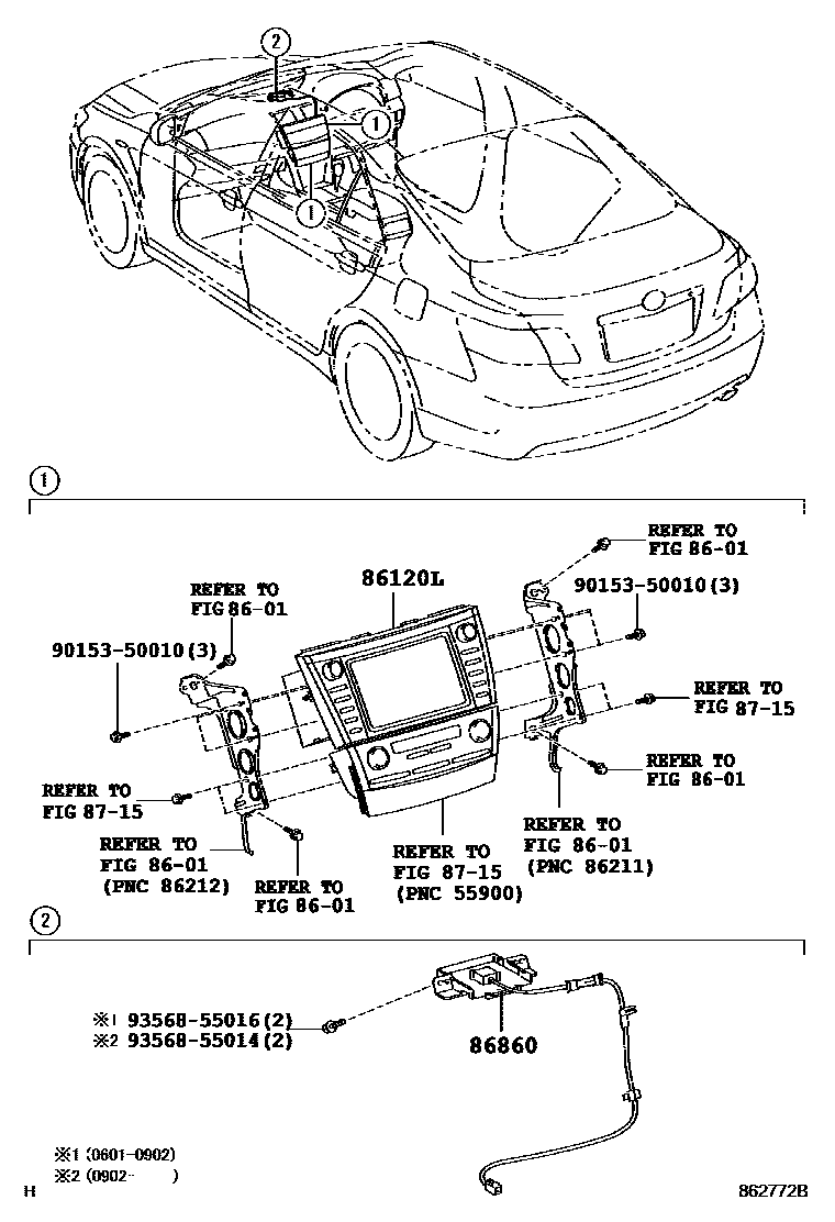 Toyota CAMRY 导航和前监视器显示屏 EPC diagram — 862772B