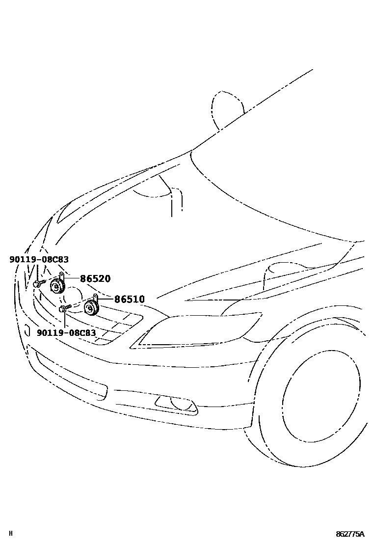 Toyota CAMRY 喇叭 EPC diagram — 862775A