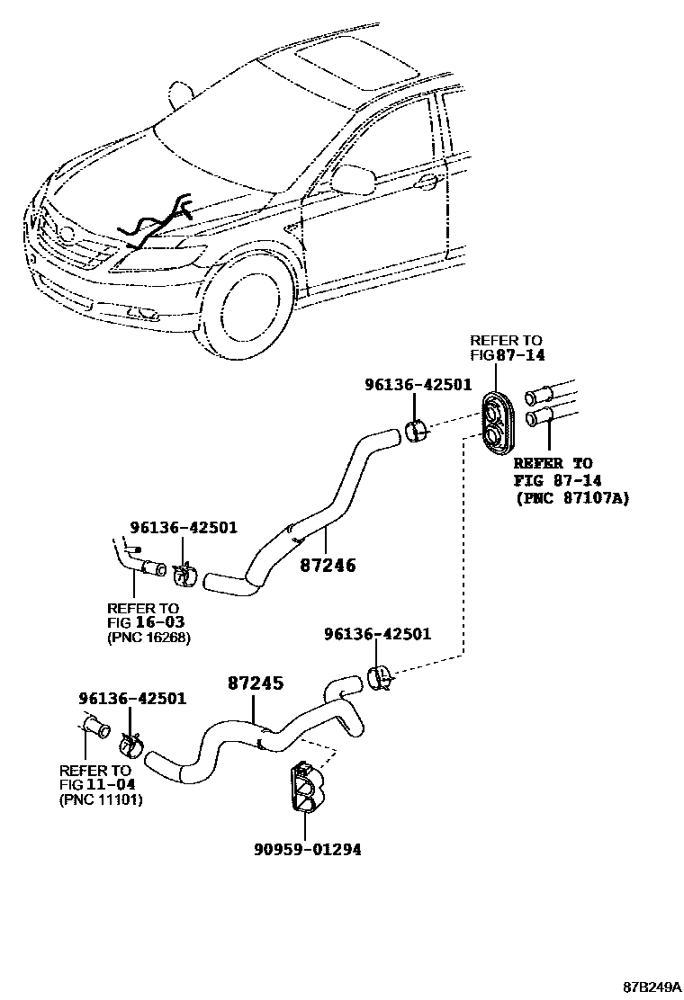 Toyota CAMRY 暖风和空调系统 - 水管 EPC diagram — 87B249A