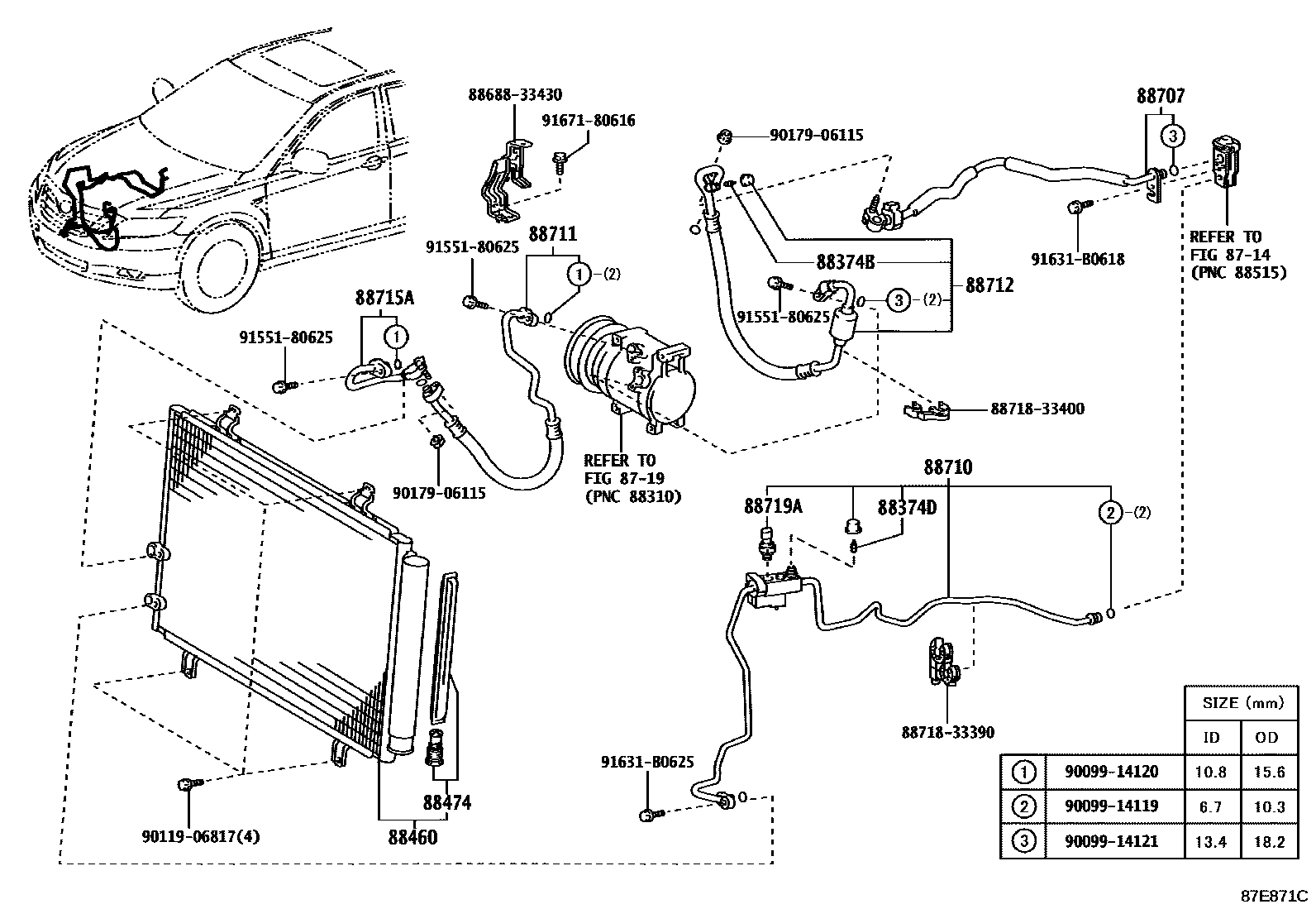 Toyota CAMRY Heating & Air Conditioning - Cooler Piping EPC diagram — 87E871C