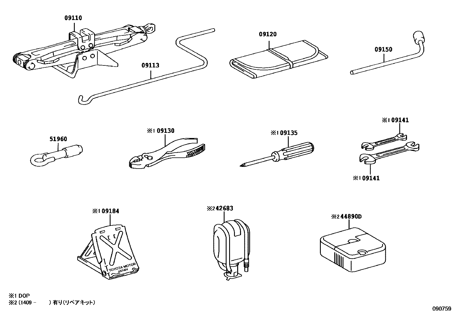 Toyota CAMRY Standard Tools EPC diagram — 090759