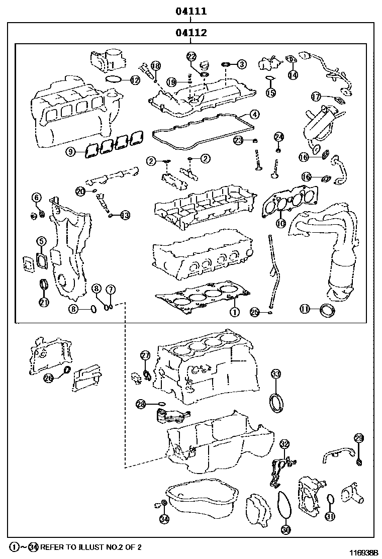 Toyota CAMRY Engine Overhaul Gasket Kit EPC diagram — 116938B