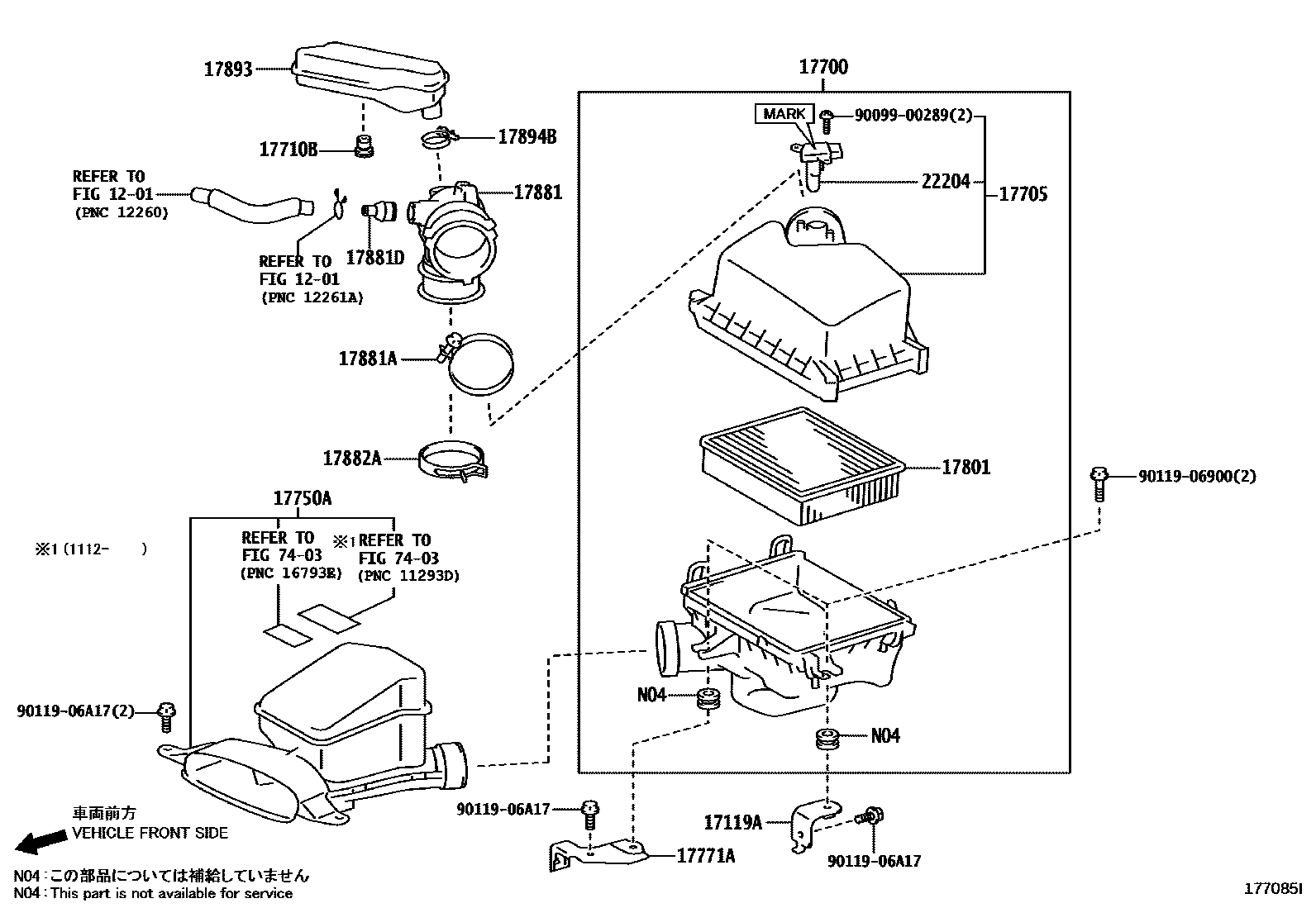 Toyota CAMRY Air Cleaner EPC diagram — 177085I