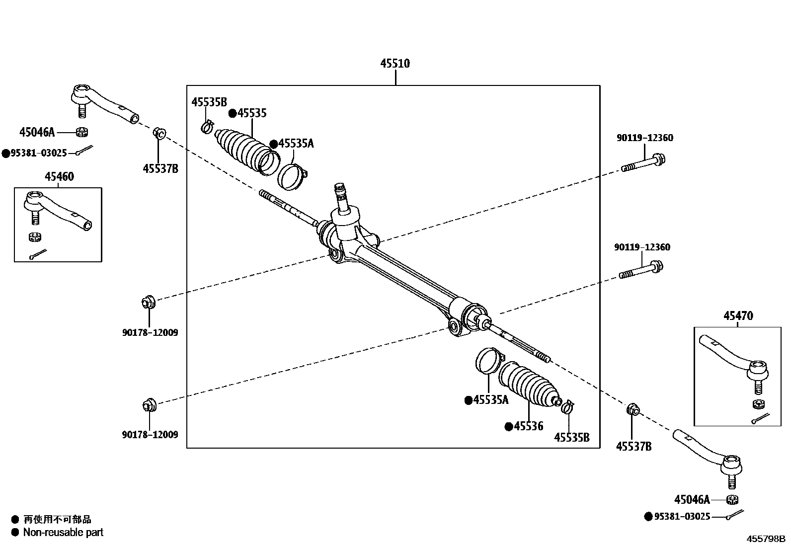 Toyota CAMRY 前转向齿轮和连杆 EPC diagram — 455798B