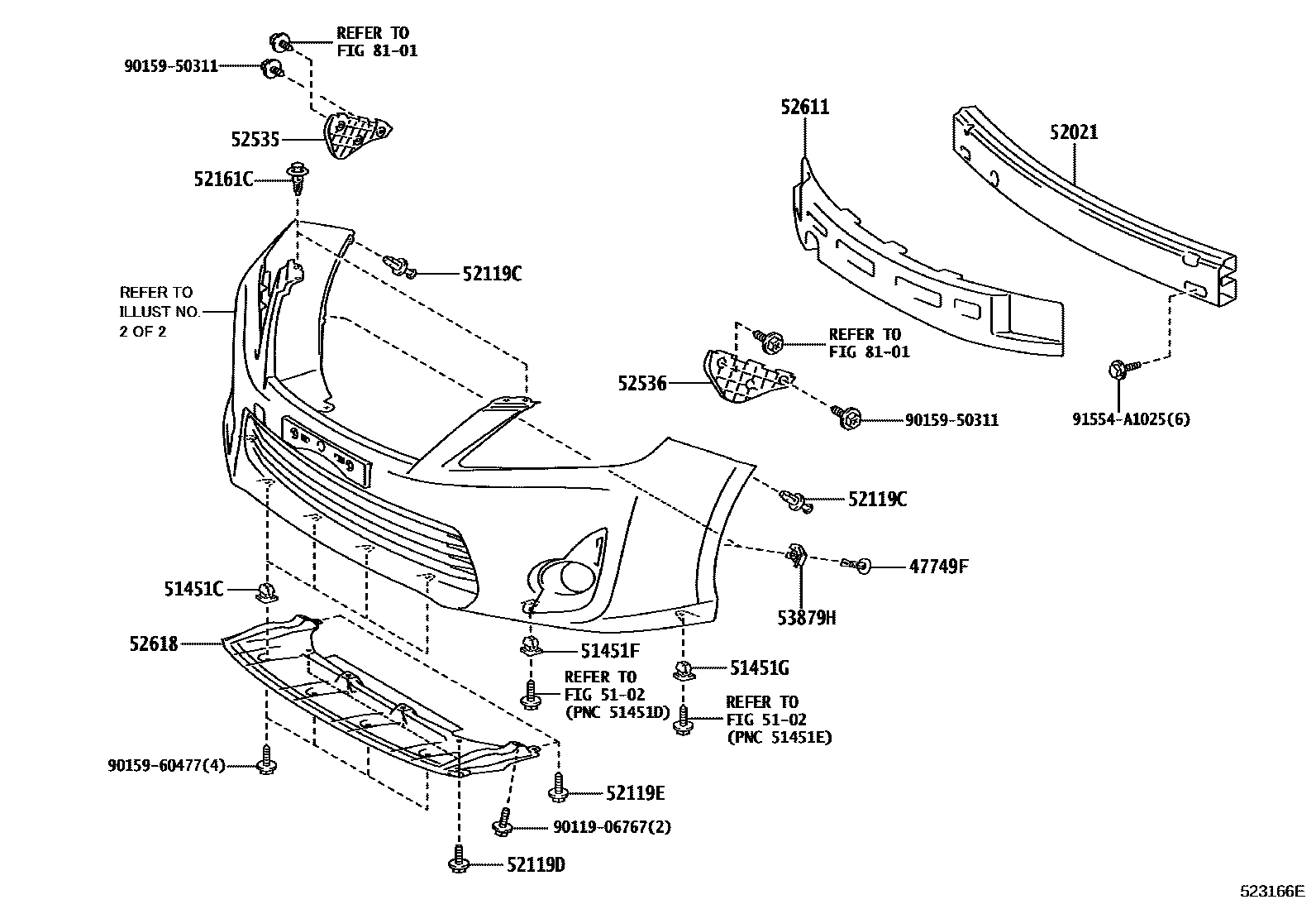 Toyota CAMRY 前保险杠及附件 EPC diagram — 523166E