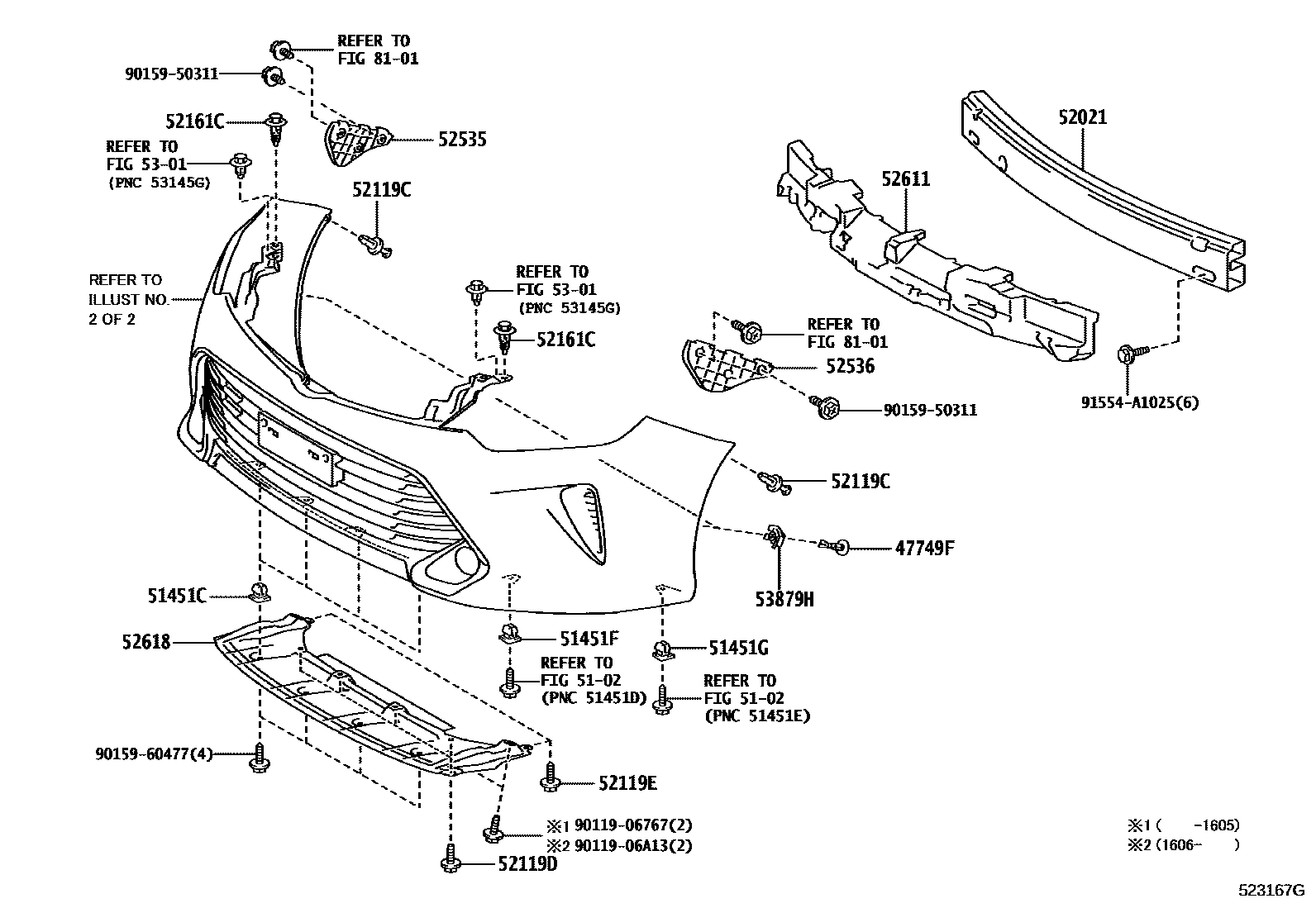 Toyota CAMRY 前保险杠及附件 EPC diagram — 523167G
