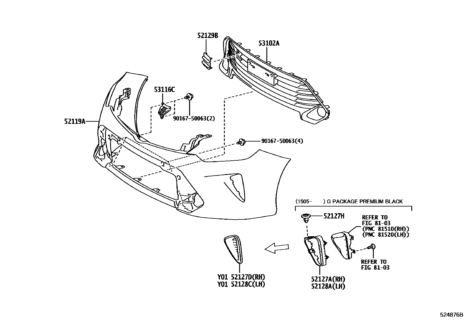 Toyota CAMRY 前保险杠及附件 EPC diagram — 524876B