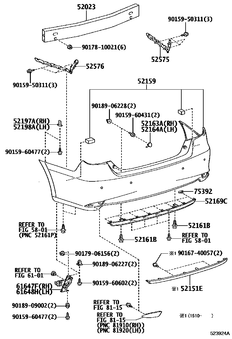 Toyota CAMRY 后保险杠及附件 EPC diagram — 523924A