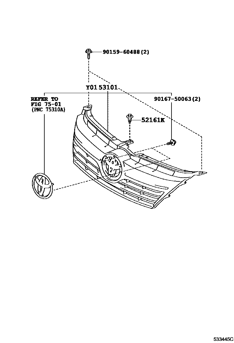 Toyota CAMRY radiator grille EPC diagram — 533445C