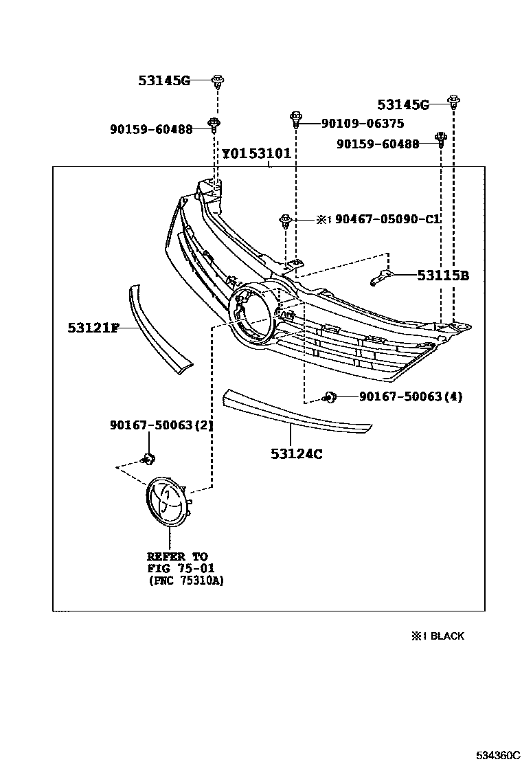 Toyota CAMRY radiator grille EPC diagram — 534360C