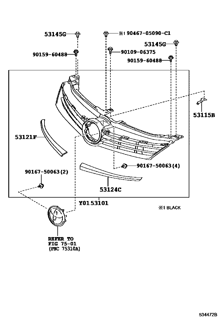 Toyota CAMRY radiator grille EPC diagram — 534472B