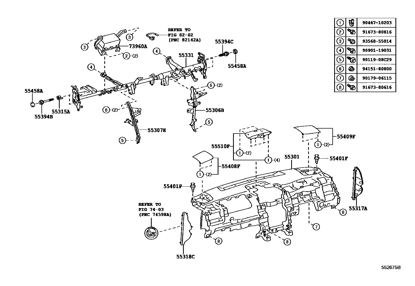Toyota CAMRY 仪表板和手套箱 EPC diagram — 552675B