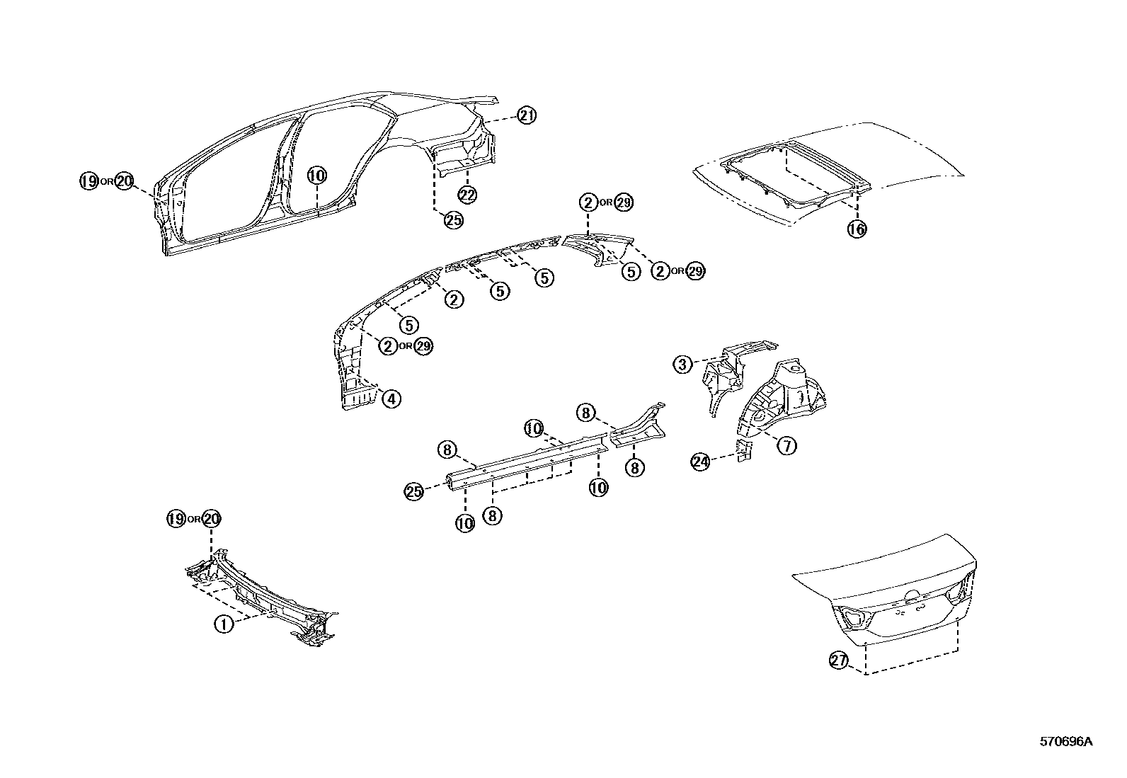 Toyota CAMRY hole plug EPC diagram — 570696A