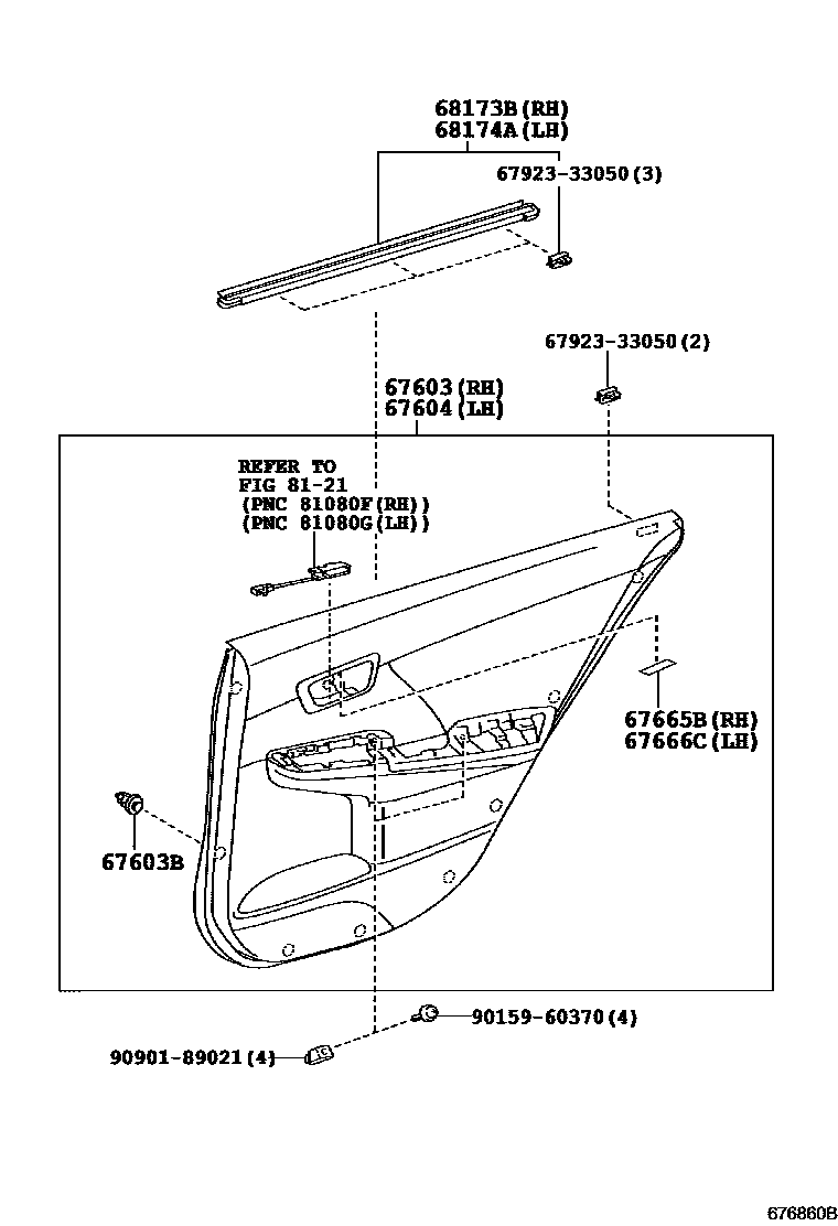 Toyota CAMRY 后门板和后门玻璃 EPC diagram — 676860B