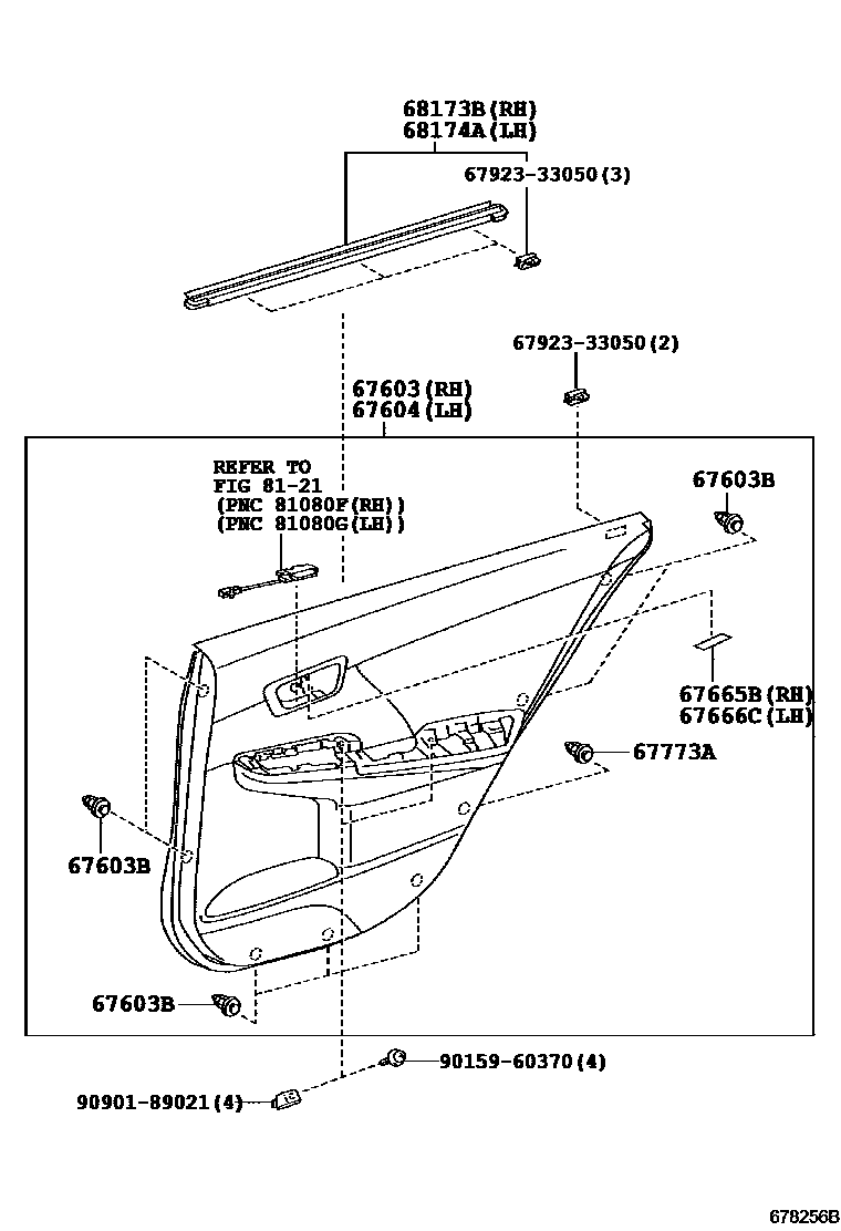 Toyota CAMRY 后门板和后门玻璃 EPC diagram — 678256B