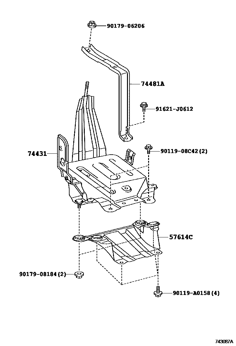 Toyota CAMRY battery holder EPC diagram — 743087A