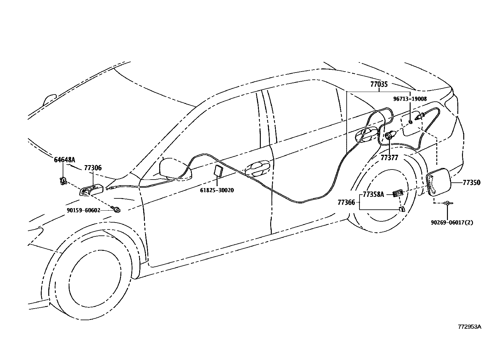 Toyota CAMRY 燃油箱和燃油管 EPC diagram — 772953A