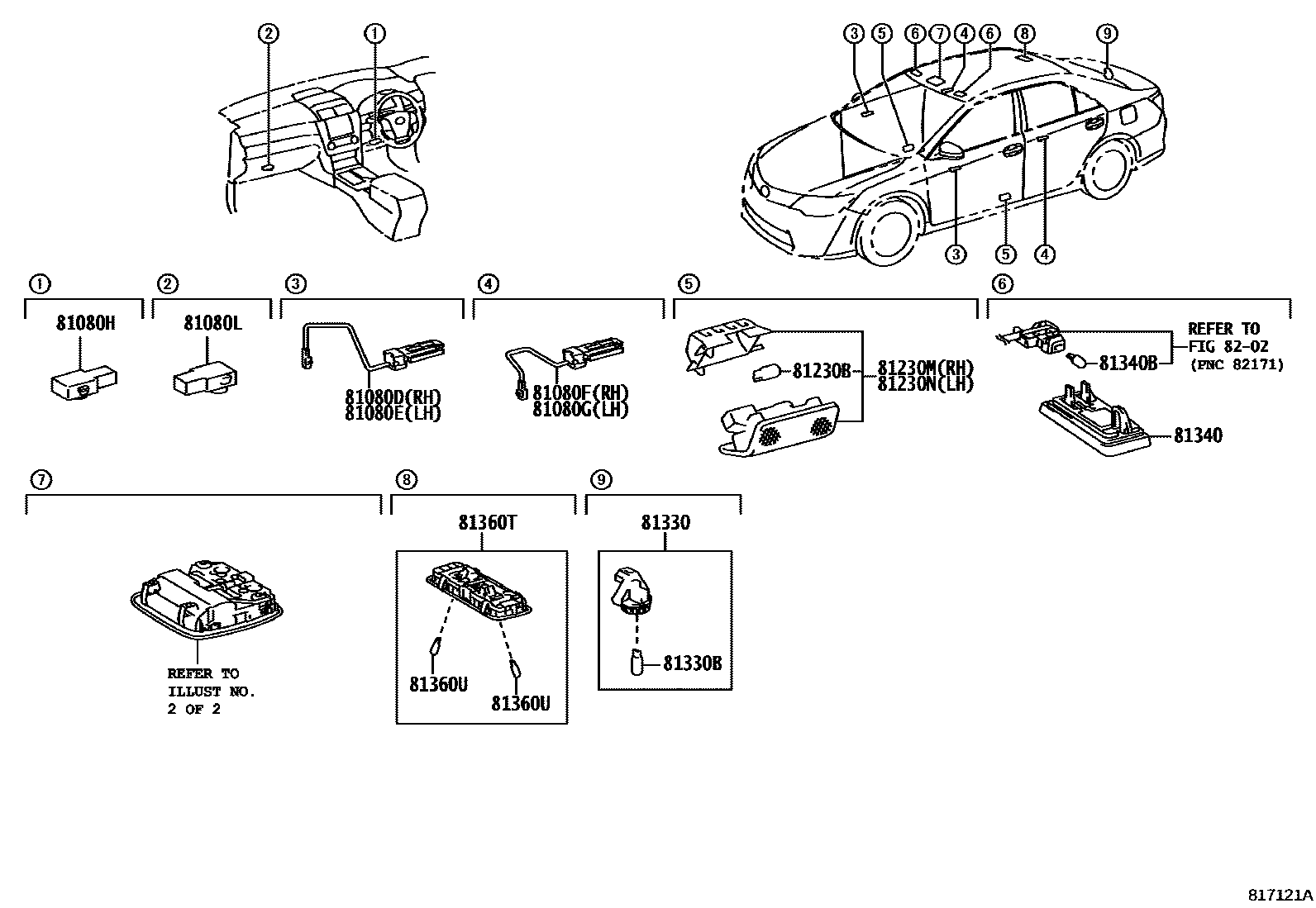 Toyota CAMRY 车内灯 EPC diagram — 817121A