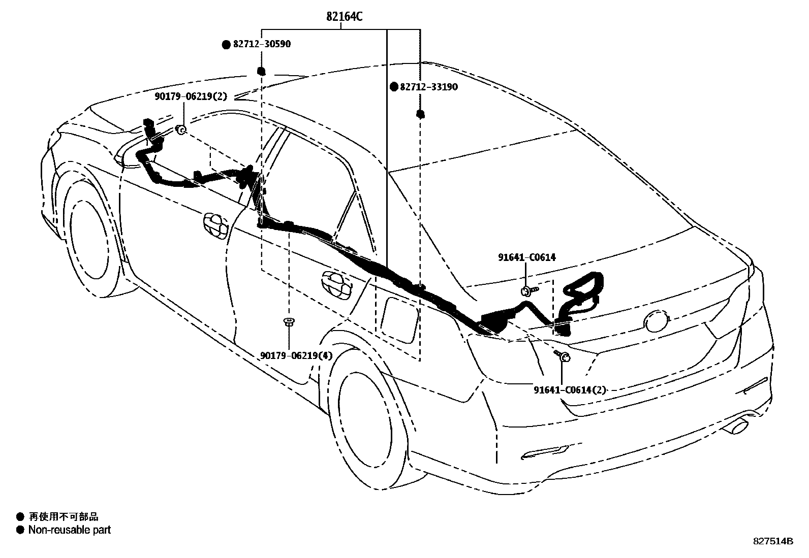 Toyota CAMRY 线束和卡夹 EPC diagram — 827514B