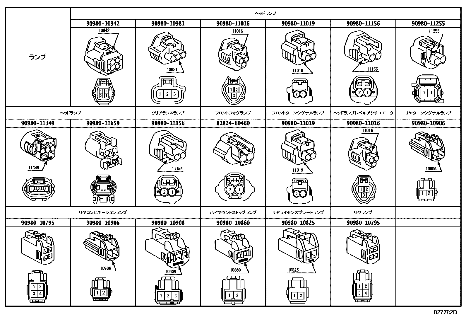Toyota CAMRY 线束和卡夹 EPC diagram — 827782D