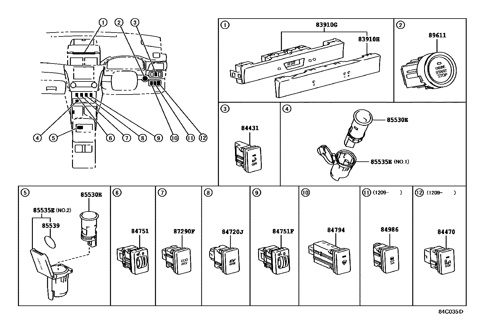 Toyota CAMRY 开关和继电器和ECU EPC diagram — 84C035D
