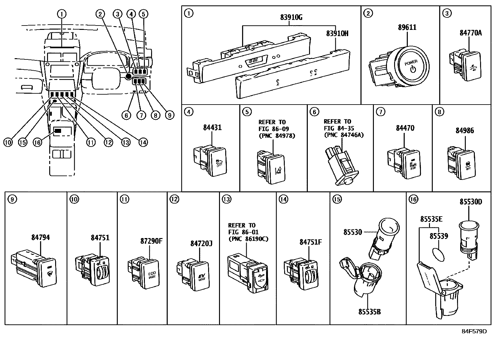 Toyota CAMRY 开关和继电器和ECU EPC diagram — 84F579D