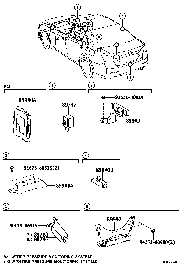 Toyota CAMRY 遥控门锁 EPC diagram — 84F560B
