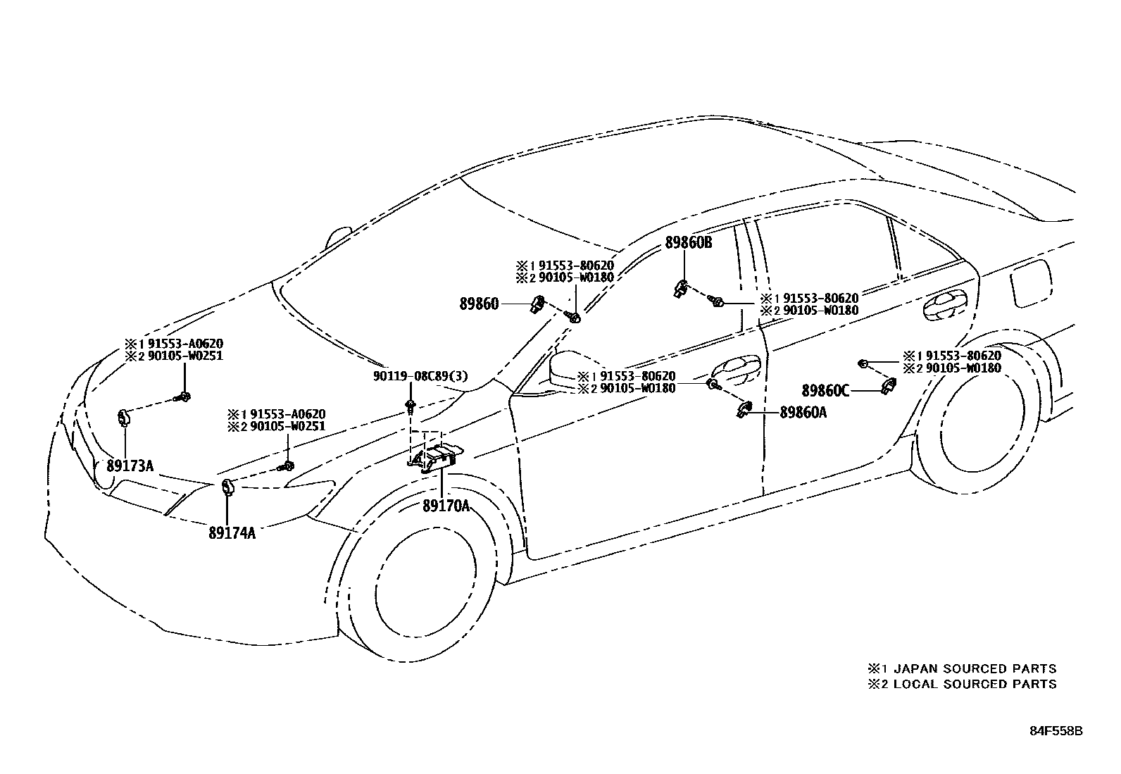 Toyota CAMRY 空气囊 EPC diagram — 84F558B