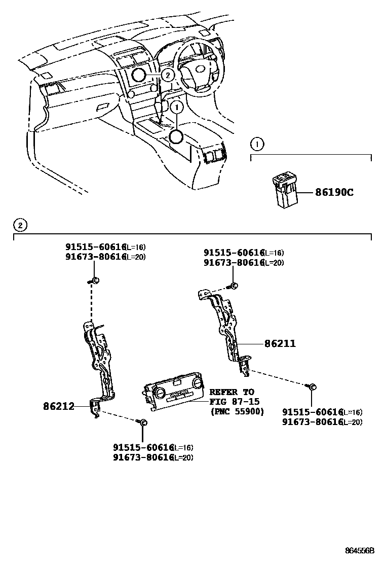 Toyota CAMRY 收音机、放大器和冷凝器 EPC diagram — 864556B