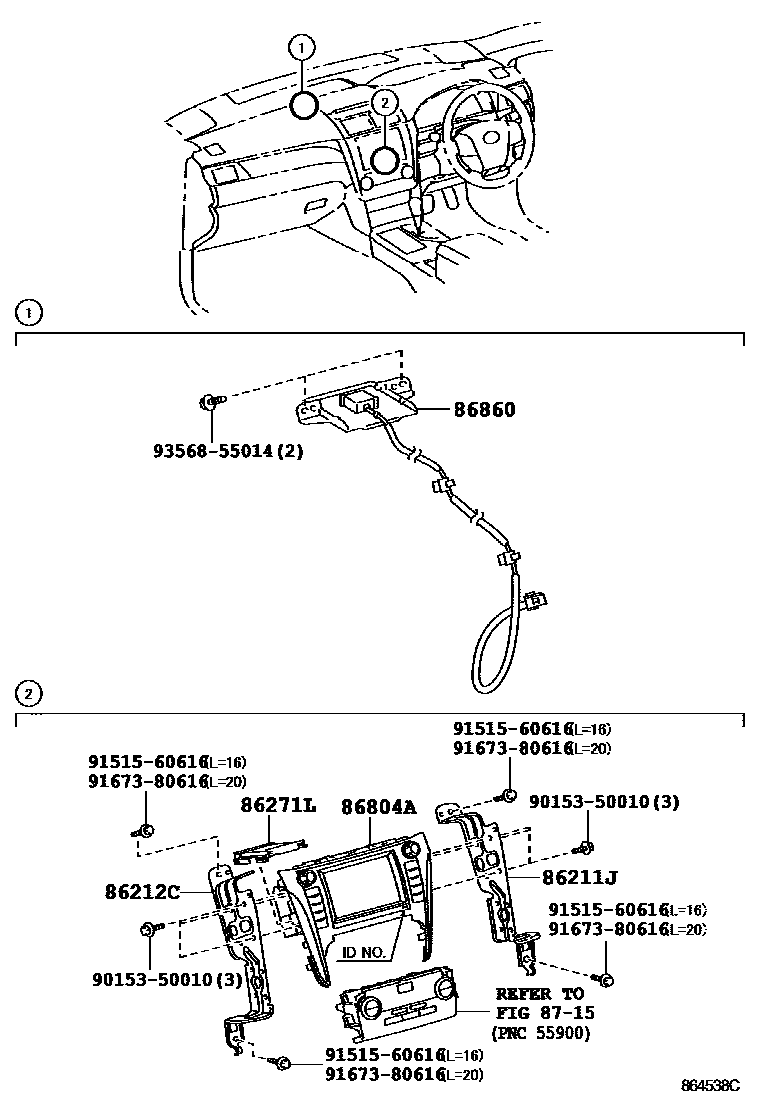 Toyota CAMRY 导航和前监视器显示屏 EPC diagram — 864538C