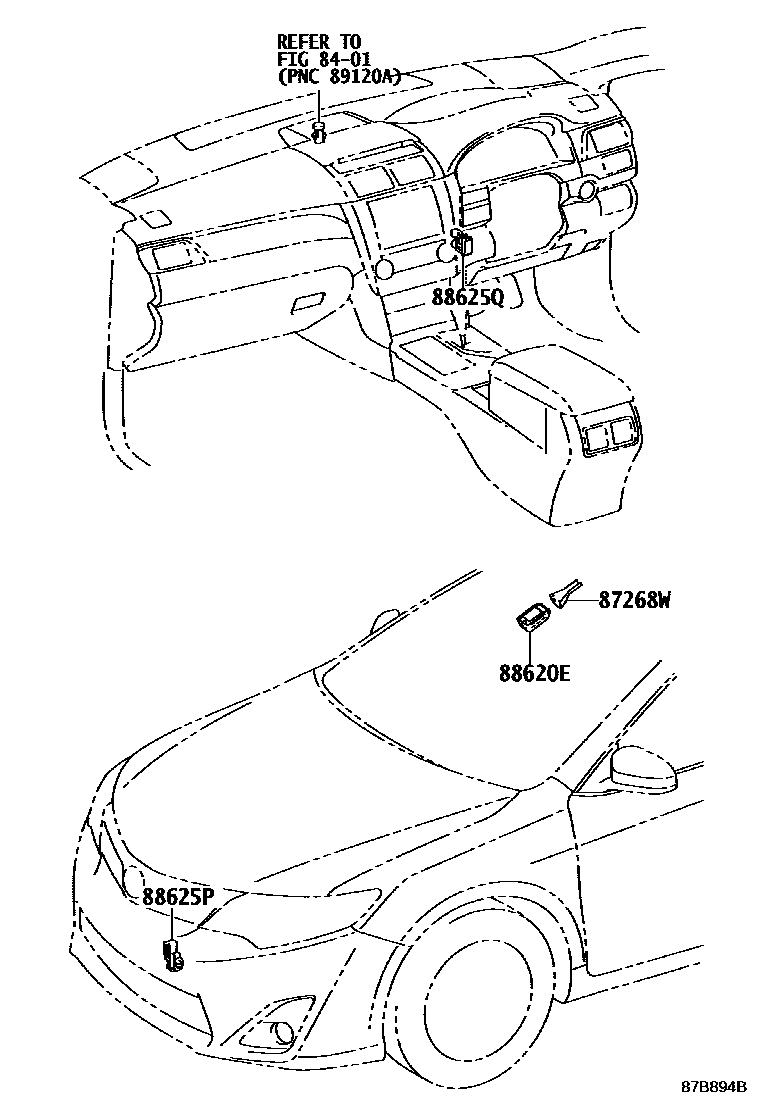 Toyota CAMRY 暖风和空调系统 - 控制器和风管 EPC diagram — 87B894B