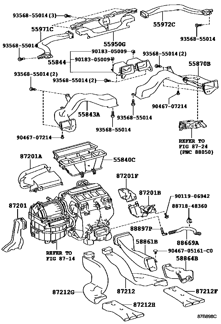 Toyota CAMRY 暖风和空调系统 - 控制器和风管 EPC diagram — 87B898C