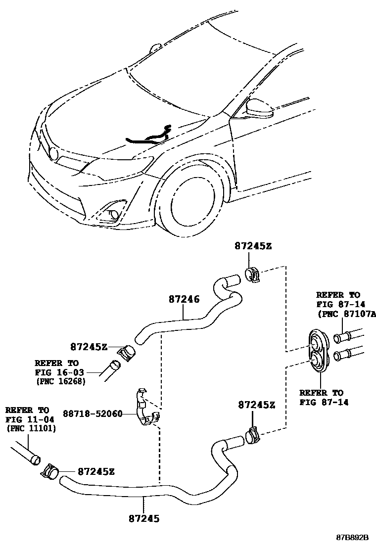 Toyota CAMRY 暖风和空调系统 - 水管 EPC diagram — 87B892B