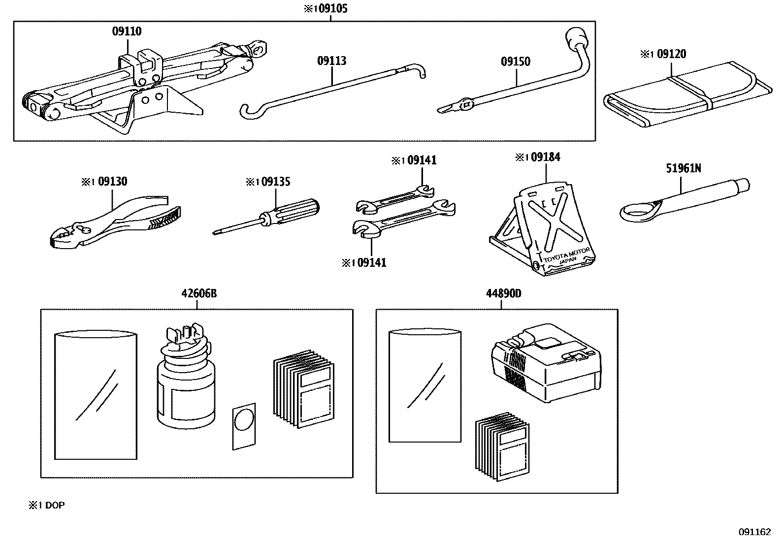 Toyota CAMRY Standard Tools EPC diagram — 091162