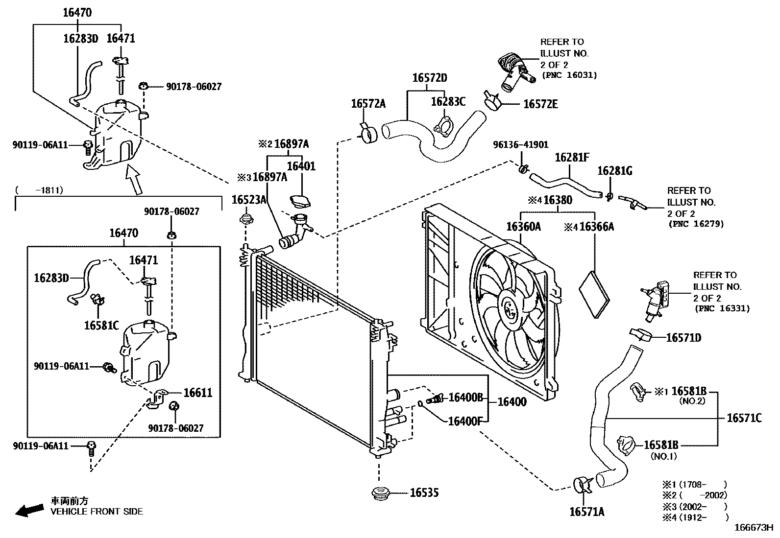 Toyota CAMRY RADIATOR & WATER OUTLET EPC diagram — 166673H