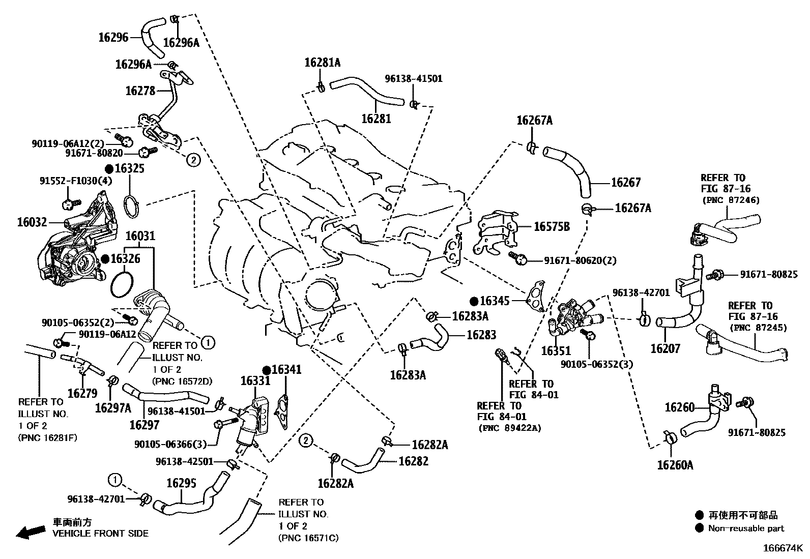 Toyota CAMRY RADIATOR & WATER OUTLET EPC diagram — 166674K