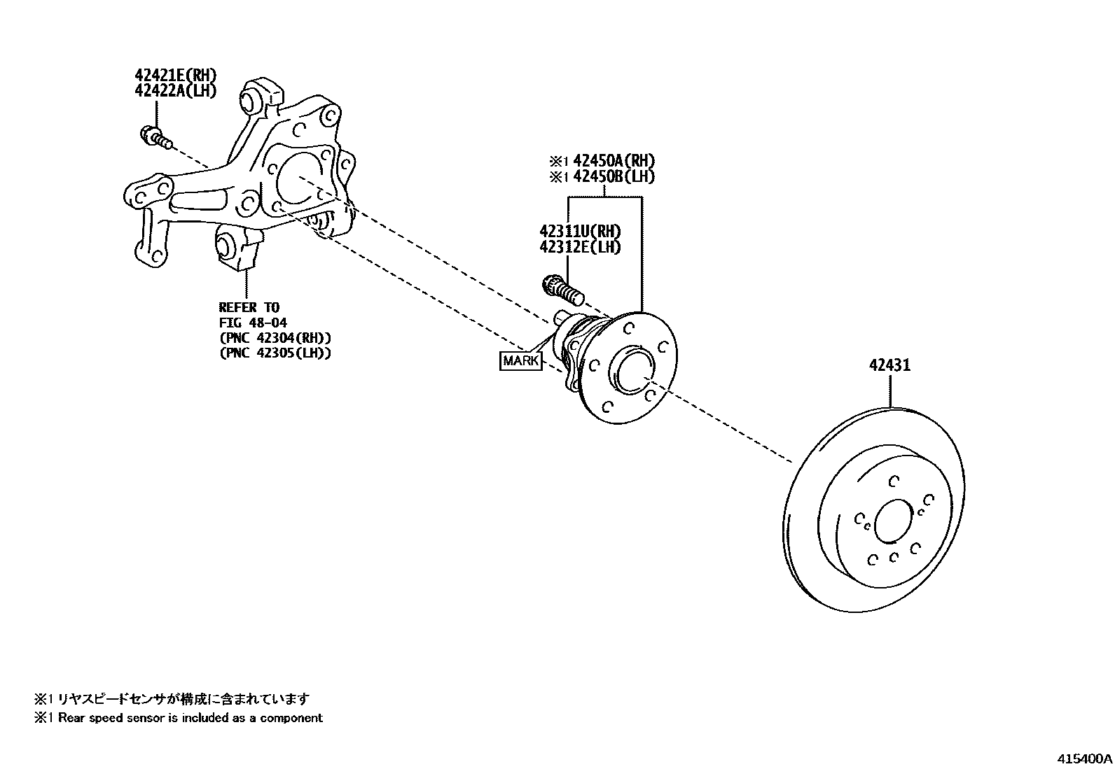 Toyota CAMRY 后桥半轴和后桥轮毂 EPC diagram — 415400A