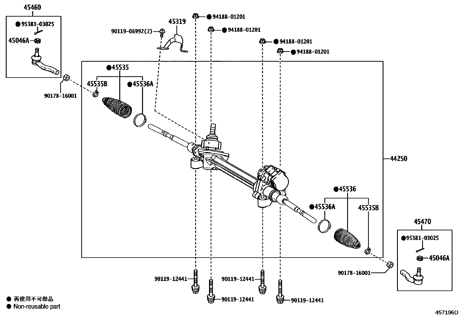 Toyota CAMRY 前转向齿轮和连杆 EPC diagram — 457196D