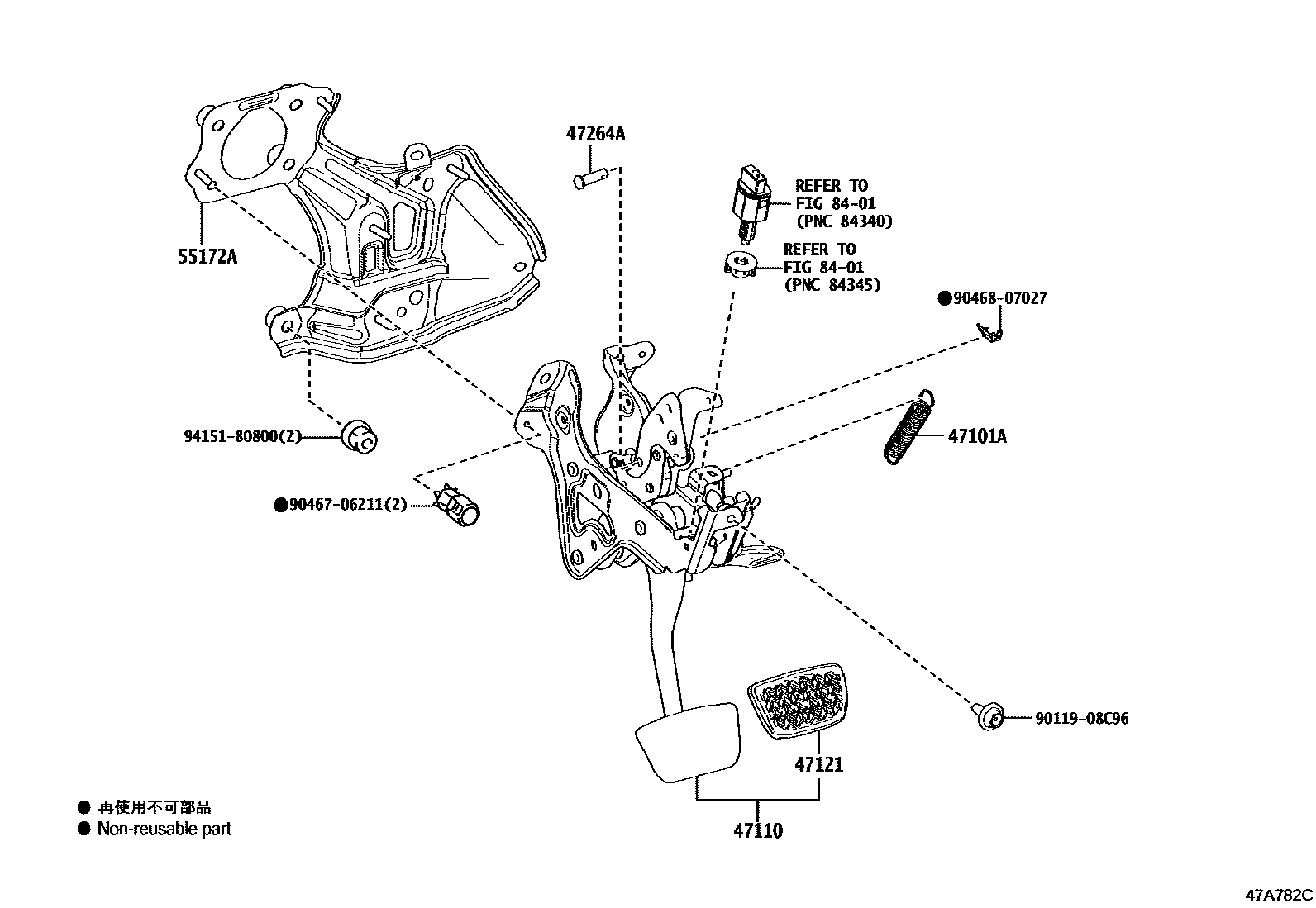 Toyota CAMRY Brake Pedal & Bracket EPC diagram — 47A782C