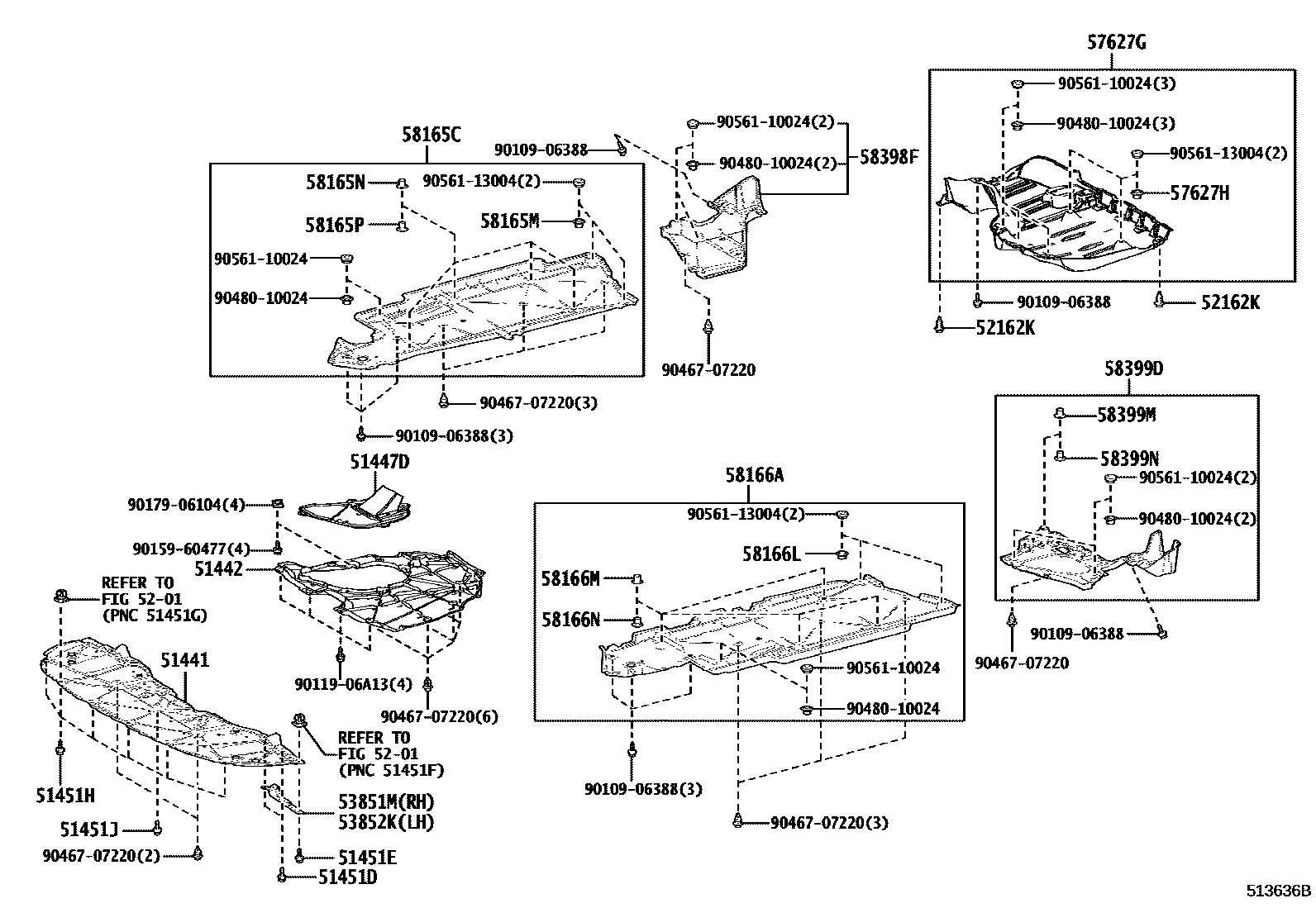 Toyota CAMRY 悬架横梁和发动机底罩 EPC diagram — 513636B