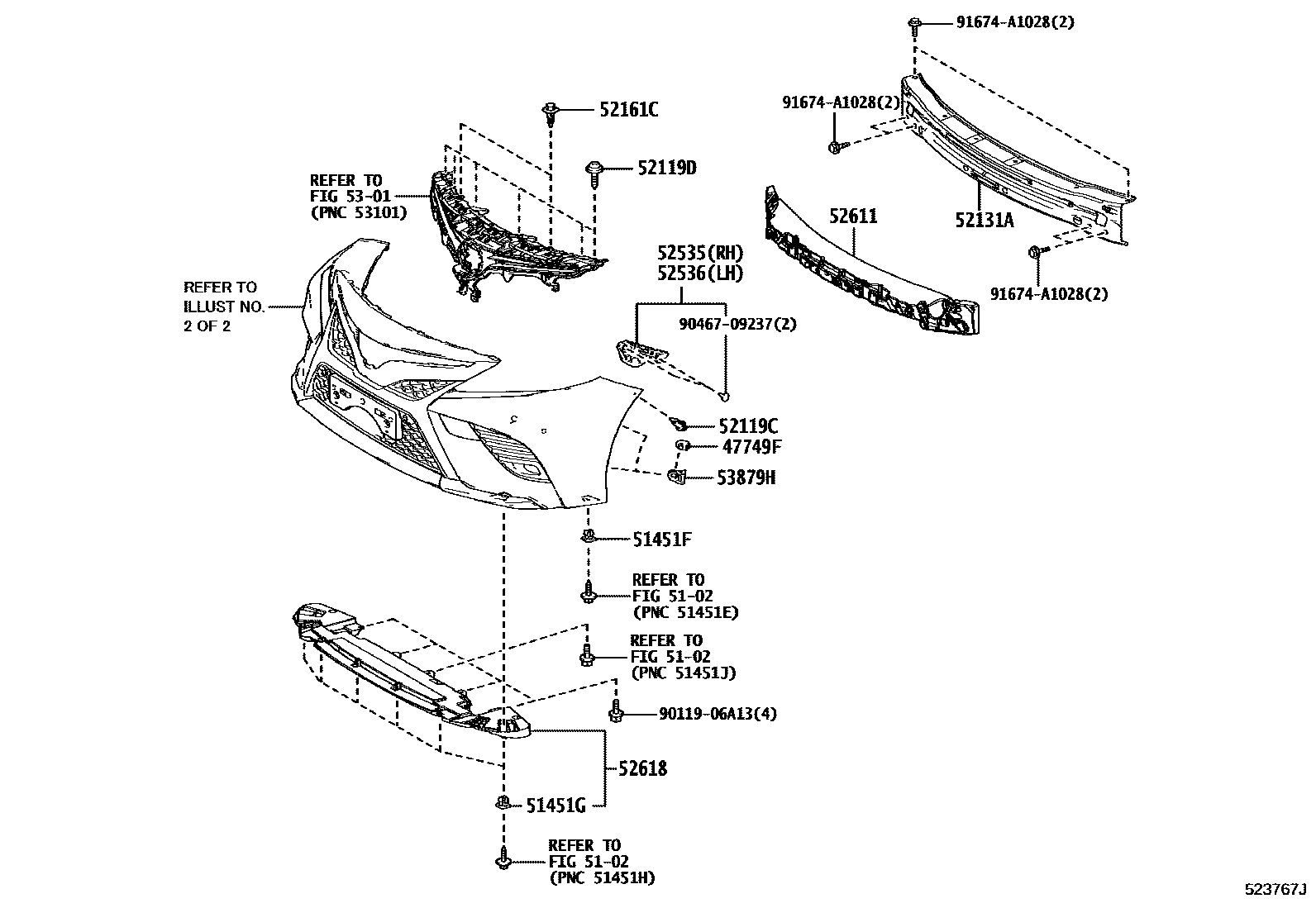 Toyota CAMRY 前保险杠及附件 EPC diagram — 523767J