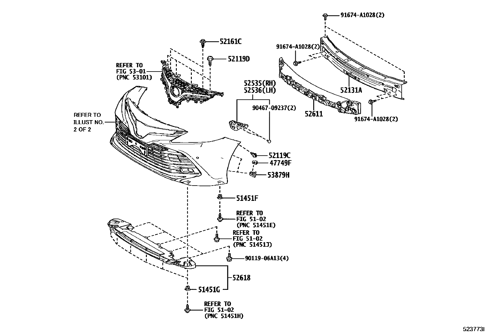 Toyota CAMRY 前保险杠及附件 EPC diagram — 523773I